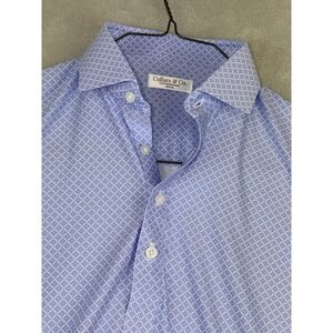 Collars & Co. Mens Medium Featherweight‎ Dress Collar Polo Shirt Blue Geometric